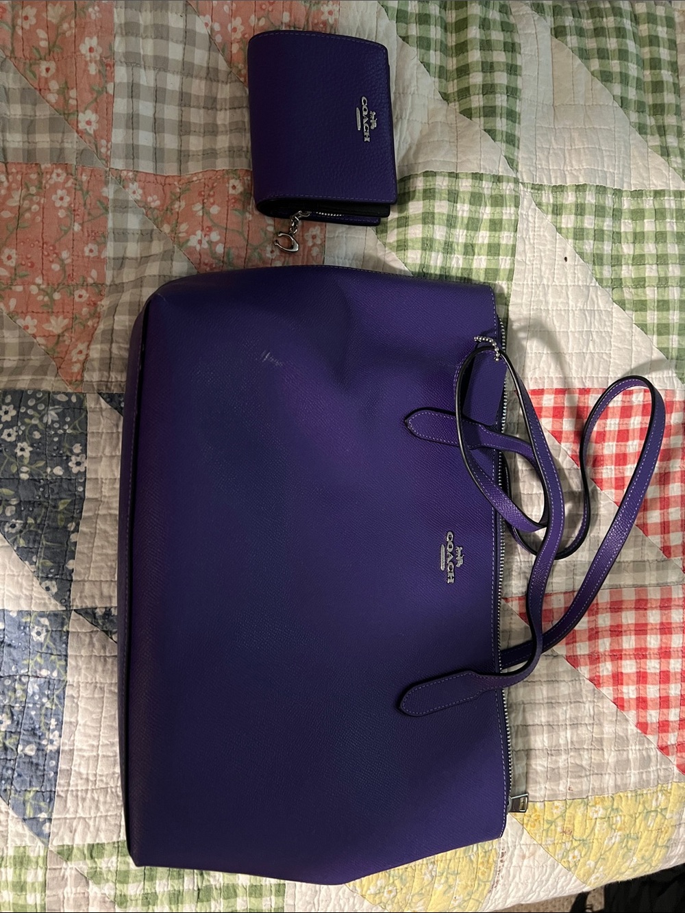 Coach Purple Leather Tote with Matching Purple Wallet